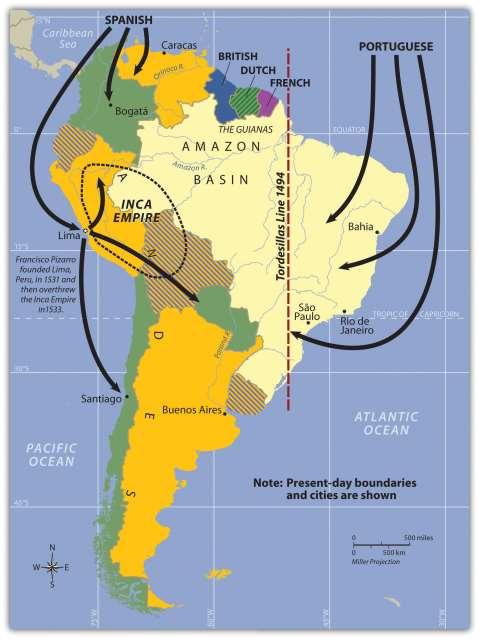 Figure 6.3 Colonial Activity in South America Everything changed with the invasion of the Iberian colonizers.