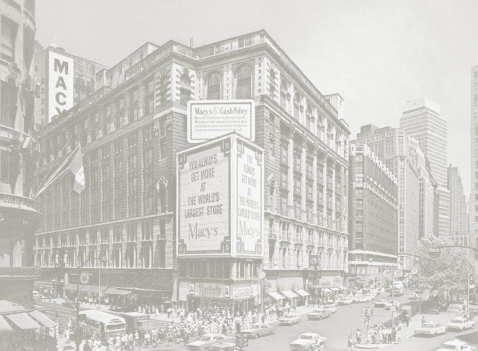 The largest and most famous department store in American retail history. Macy s was also the first to have an in-store Santa Claus at Christmas time.