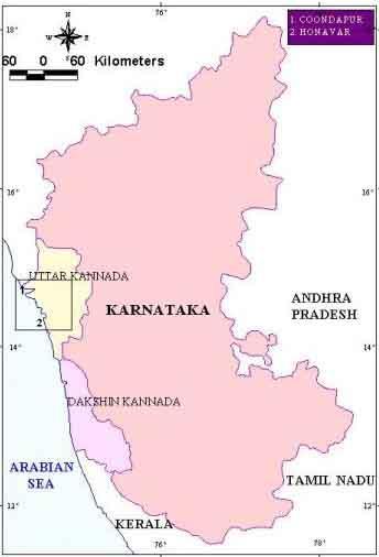 2. Regional Profile Karnataka's coastline called Karavali, stretches 320 km in length and 48 64 km wide between Mangalore in Dakshina Kannada district and Karwar in Uttara Kannada district.