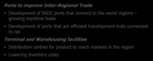 Development of SADC ports that connect to the
