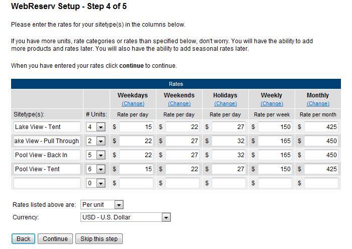 Figure 2 Category Set up In Step 3, you will choose the type of booking for your camp sites, i.e. nightly. Choose the type that fits your business needs and click Save and continue.