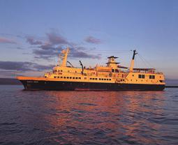 The ship is equipped with snorkeling equipment for passengers and a glass-bottom boat.
