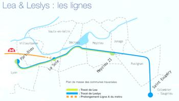 Figure 21: LESLYS and LEA Layout (Source Departement du Rhone) Two intermediary stops are planned before the final stop at Lyon Saint-Exupery airport: A stop at Vaulx-en-Velin la Soie allowing a