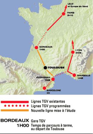 If realised, this project will allow linking Toulouse to the Mediterranean and Atlantic coast, as well as to Paris (thanks to the Bordeaux- Toulouse TGV).