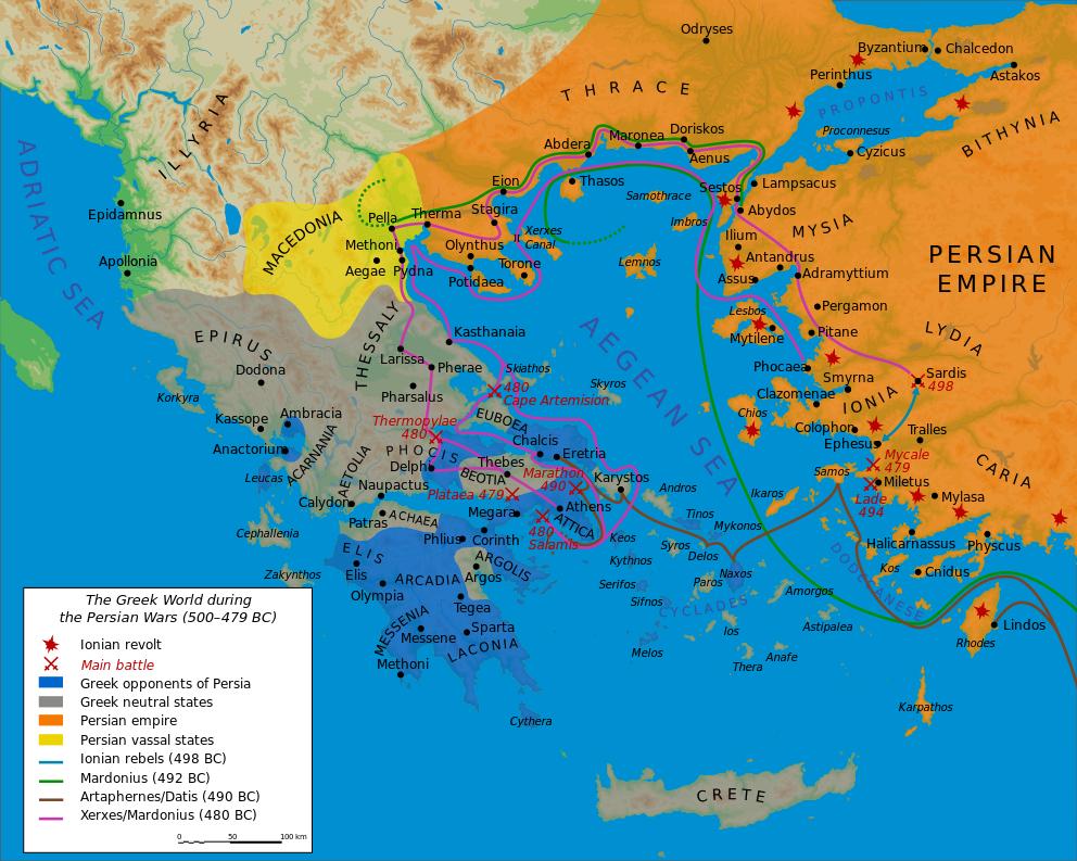 PHASE I: IONIAN REVOLT - Asiatic Ionian Greeks rebelled against Persia. They were joined by the Dorian, Aeolian, and Carian.