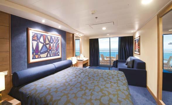 MSC Magnifica offers suites for families comprising of a bedroom area and a living area with up to 5 berths (with balcony). Only available with the Aurea Experience. size: 291 sq. ft. approx.