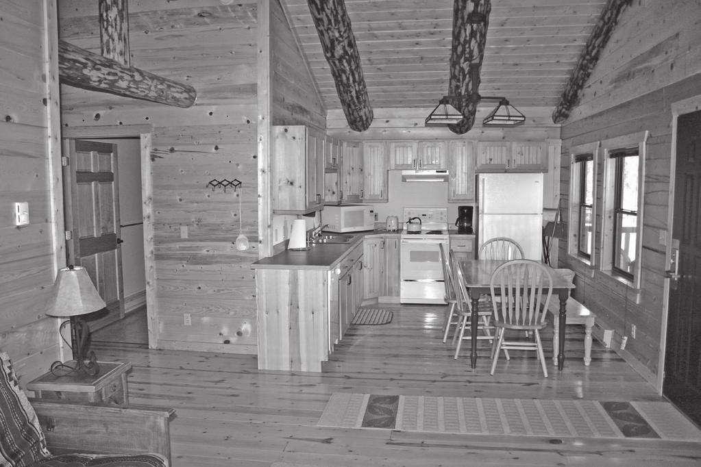 The cabins are fully furnished and provide everything you should need except food, sleeping bags, bath towels and other linens.