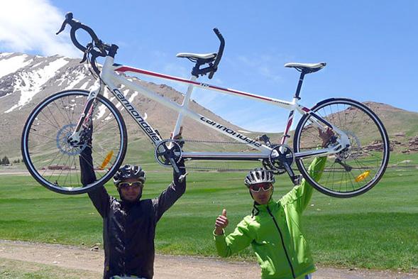 Andy and Richard exemplify the spirit of the Marrakech Atlas Etape, because as father bent to the wheel to finish the arduous climb, son came steaming round a bend on his downward flight, stopped,