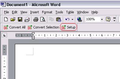 16 MW6 DataMatrix ActiveX Manual 5 Office 2000 & 2003 5.1 Word 5.1.1 Run Setup 1. Open up Word, click on "Setup". 2. Choose a few appropriate values for DataMatrix configurations, click on "Apply" button to allow the changes to take effect.