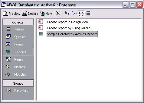 mdb, select "Sample DataMatrix ActiveX Report". 2.