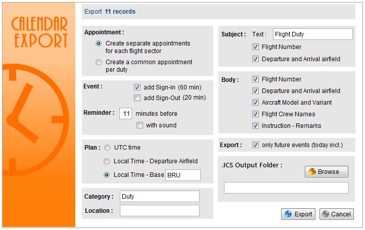 Export from PC / Mac to external Calendar How to export records to the Outlook or other software On the Query page, press the Calendar icon and continue with the Calendar Export page.