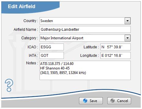 The airfield database is automatically updated by the MCC team. Additionally, you can manually add, edit and delete any airfield at any time.