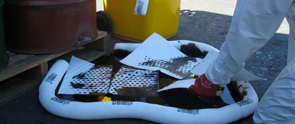 OIL & FUEL SPILL ABSORBENTS Stratex Oil & Fuel Spill Absorbents are white, and