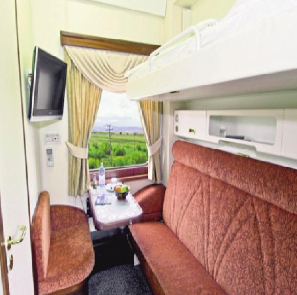 Bolshoi Platinum category benefits include; remote controlled air conditioning, wardrobe, DVD/CD player with LCD, in cabin safe, and a seating bench for that special view of changing landscapes.
