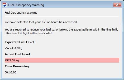 5 Fuel Discrepancy Warnings BAV Phoenix is set up to identify instances when there has been a sudden change in fuel mid-flight.