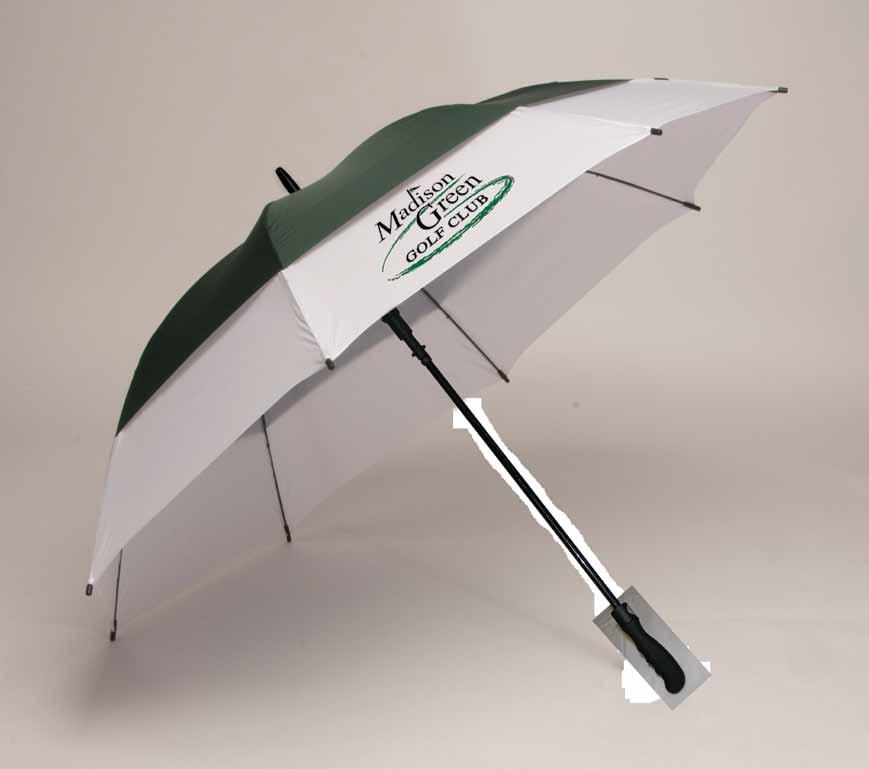 62 Wind-Tuff Vented Golf 62 Arc Double canopy Auto-open Pinch-less Runner Heavy duty fiberglass frame, ribs, spreaders and high impact ferrule Rubber handle Color coordinated nylon sleeve $35.00 $34.
