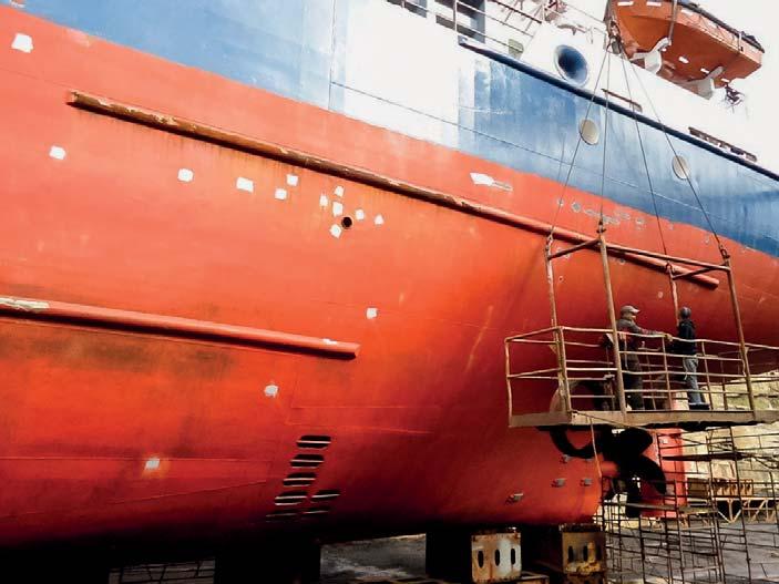 Minor touch-ups to the Crownbreeze in drydock in 2012 after five years in service after being coated with Ecospeed.