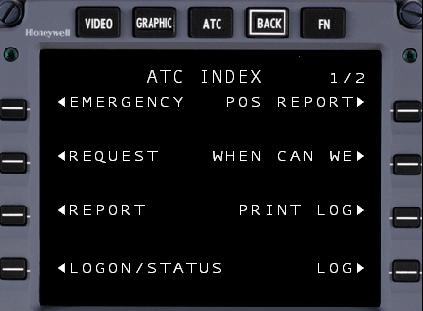 CPDLC ATC INDEX Menu The ATC INDEX pages gives access to ATC data link related pages that allow.