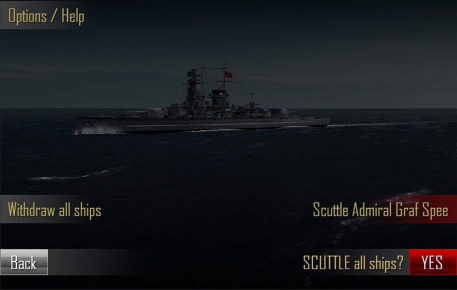 1.4.2 Withdrawing and Scuttling Ships From the tactical map you can enter the Options/Help and Special Commands menu by tapping on the "?" button in the bottom left.