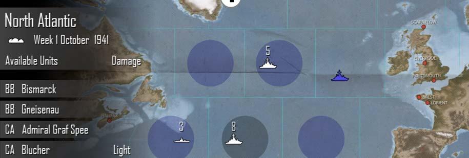 2.3.3 Zones Tap the centre of a zone on the Atlantic Map manage it. Tap again to open the Port if that zone contains them (see Ports below). Zones adjacent to the current zones are also highlighted.