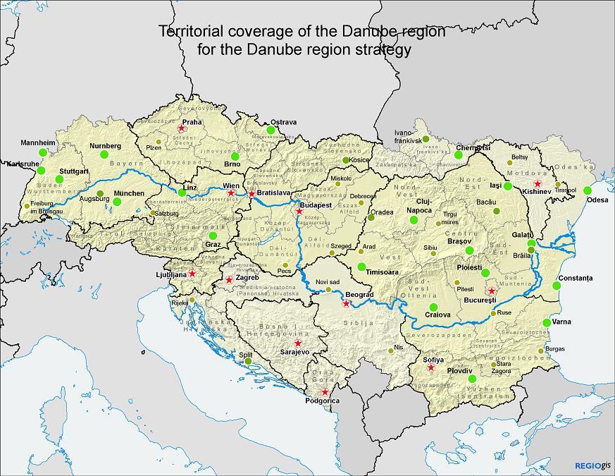 The Danube Region 14 Countries more than 110 Mio. inhabitants. The EU Strategy for the Danube Region (EUSDR, adopted in 2011) refers to the entire Danube Region and addresses four thematic pillars: 1.