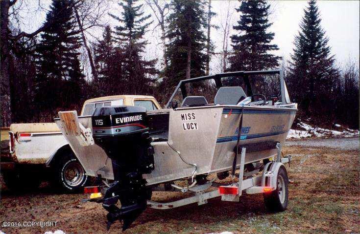and trailer 16 Monarch boat with 50 hp Yamaha and trailer (1) Aluminum boat trailer Used as a rafter or flatbed trailer to haul equipment, etc.