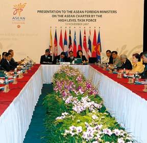 Foreign Ministers The ASEAN Charter could be compared to new legs for ASEAN to stand on and move forward in building the ASEAN Community.