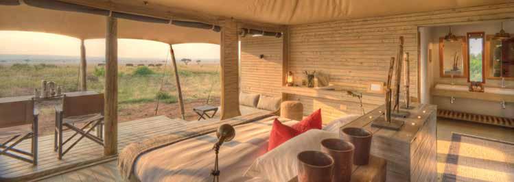 Laid out along the Sabaringo River, nearby Kichwa Tembo Tented Camp looks out onto the plains of the Masai Mara.