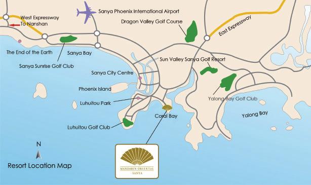 entire length of Coral Bay, Mandarin Oriental, Sanya is just minutes from Sanya city centre and minutes from Sanya Phoenix International Airport, making the resort ideally located for visiting all