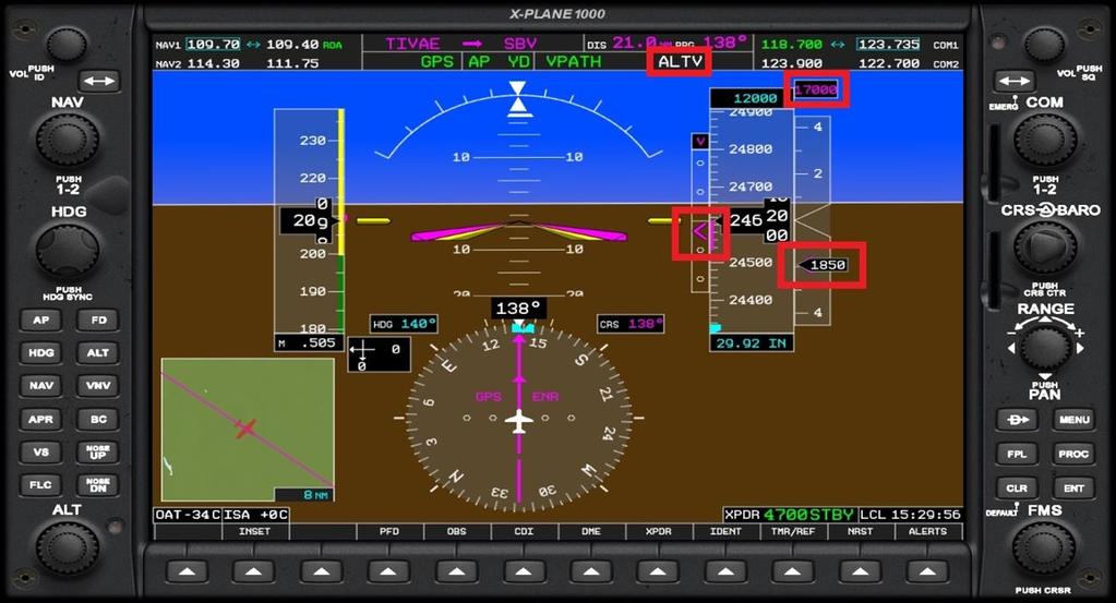 Top of Descent [@ 20:10 in video] At top of descent (TOD), the autopilot initiates the descent according to the VNAV profile for the active waypoint.