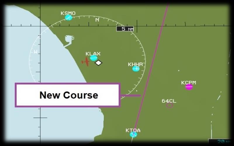 The magenta line (left) represents your new course.