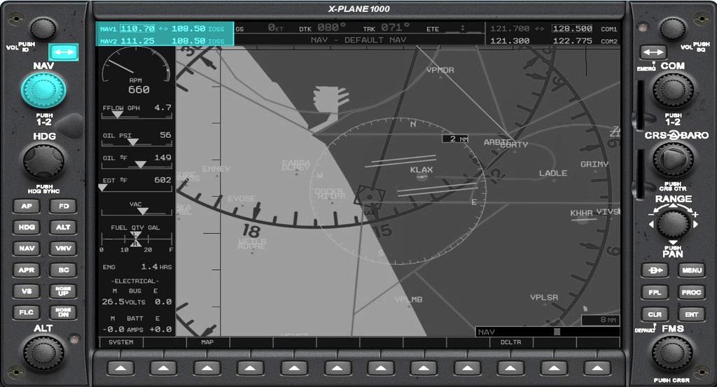 [MFD] Setting the NAV1 and NAV2 Frequencies Click the CENTER of the NAV Rotary to select either NAV1 or NAV2.