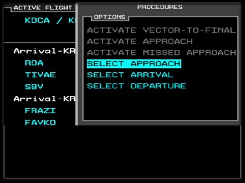 [MFD] Selecting an Approach Procedure [From Wikipedia] An Approach Procedure is a series of predetermined maneuvers for the orderly transfer of an aircraft under instrument flight conditions from the