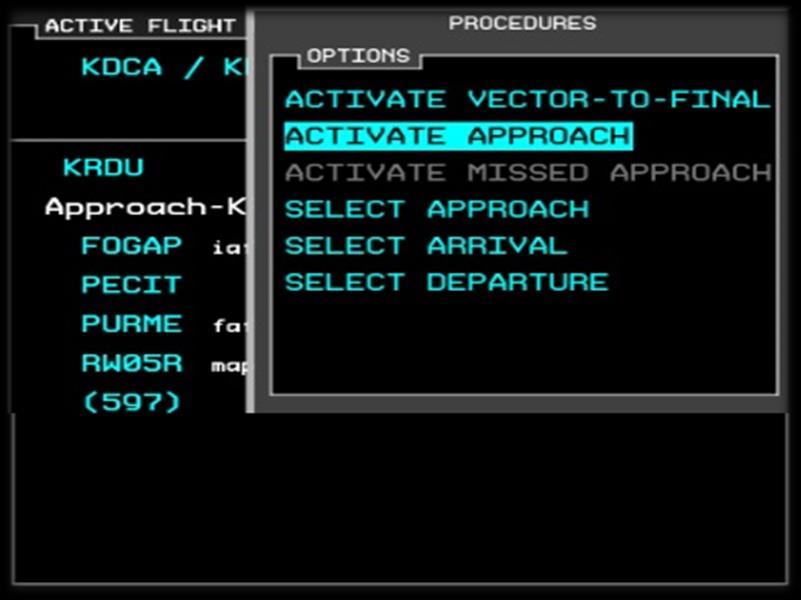 [MFD] Activating an Approach Procedure Use the Activate Approach menu option once ATC clears you for an instrument approach via a transition or an initial approach fix.