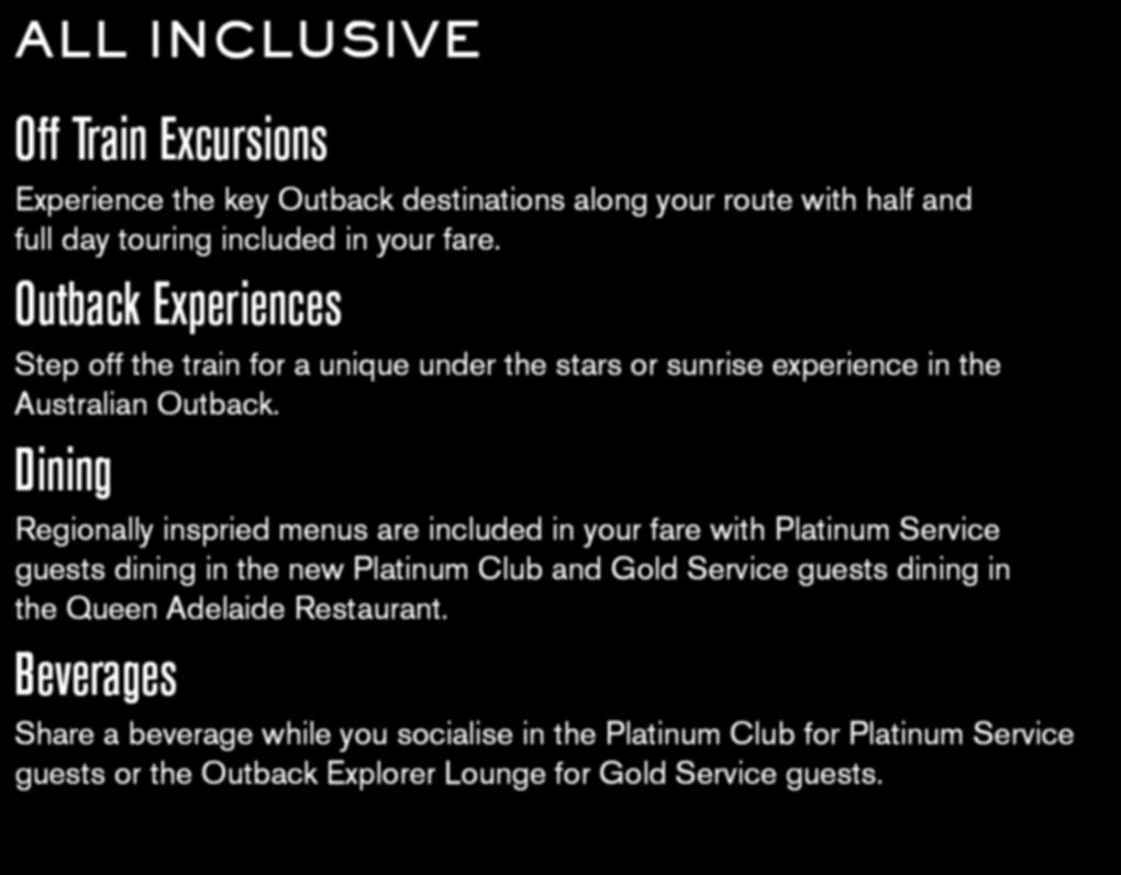Outback Explorer Lounge for Gold Service guests. Click, call us or see your favourite Travel Agent.