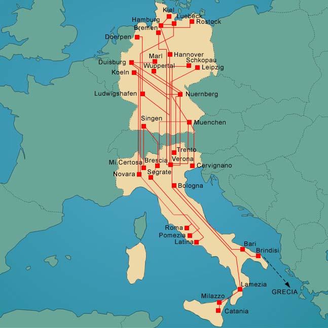 Traffic Italy-Germany DAILY OR PLANNED DEPARTURES on the relations: MILANO-SINGEN and vv. NOVARA-DUISBURG and vv. NOVARA-LUEBECK and vv. VERONA/TRENTO-KOELN and vv. SEGRATE/BRESCIA-MUENCHEN* and vv.
