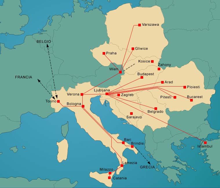 Traffic Italy-Eastern Europe DAILY OR PLANNED DEPARTURES on the relations: LOVOSICE TRIESTE VERONA LJUBLJANA and vv.