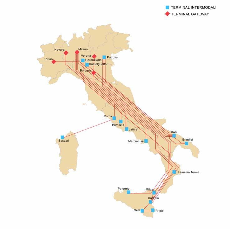 Domestic Network DAILY OR PLANNED DEPARTURES on the relations: TORINO-BOLOGNA and vv. TORINO-BARI/BRINDISI and vv. TORINO-LAMEZIA and vv. TORINO-MILAZZO/CATANIA and vv. NOVARA-POMEZIA and vv.
