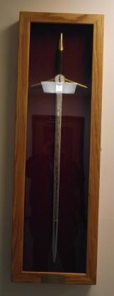 Display Wilkinson Broad Sword, with medical inscriptions, and Oak Display Case