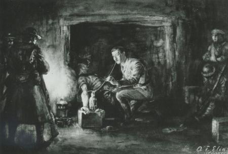 Reproduction Sketch of a medical officer drawing blood