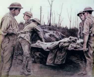 Reproduction Sketch of casualty being evacuated by