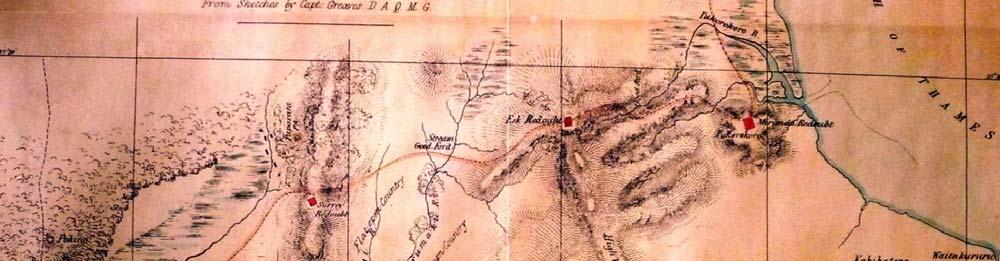 Thames Expedition * * * Surrey Redoubt Esk Redoubt Miranda Redoubt * Queen Redoubt is situated just below the Left-Hand bottom of the map Waikato Naval Brigade On 6 December 1863, HMS Esk, landed six