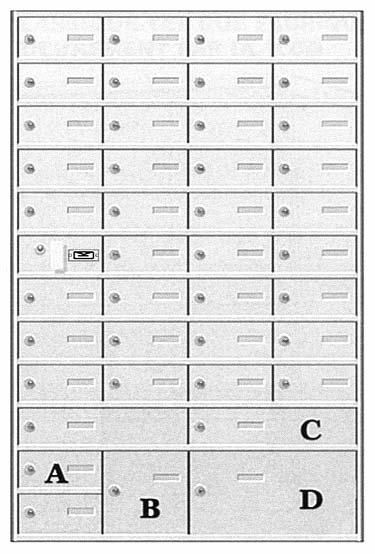 Horizontal mailboxes - interior Model 1301 (Front loading) Model 1302 (Back loading) The 1301 front loading and 1302 back loading mailboxes offer a unique new design for the private distribution of