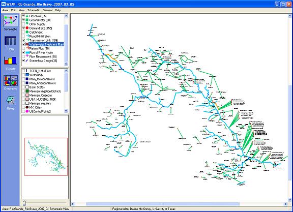 Figure 4: Schematic of the Rio Grande/Bravo WEAP Model The Rio Grande/Bravo WEAP model utilizes three main screens. The first screen is the Schematic View as shown in Figure 4.