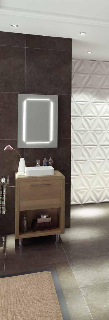 Set the Scene Multidimensional, unique sculptural concrete tiles feature with muted grey tones to create a serene mood and surround for the