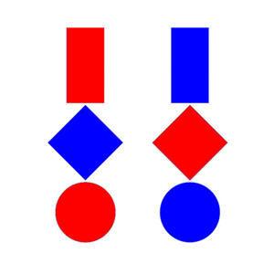 crvene su boje, a u desnom plave, dok je sa kvadratima obrnuto. Onaj u lijevom redu je plave, a u desnom crvene boje2.