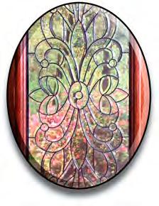 Acadia A unique beveled oval is artistically featured in the center of a beautiful leaded design using fully beveled Artista glass.