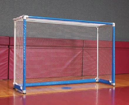 Floor hockey goal includes ¾ white nylon net and non-marking floor pads. Net has 14oz. vinyl sleeves to fit tubing frame and eliminate need for lacing.