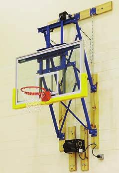 Wall-Mounted basketball Backstops DUW Up-Folding Basketball Backstop Folds upward to nearly flat against the wall. Steel tubing frame system.