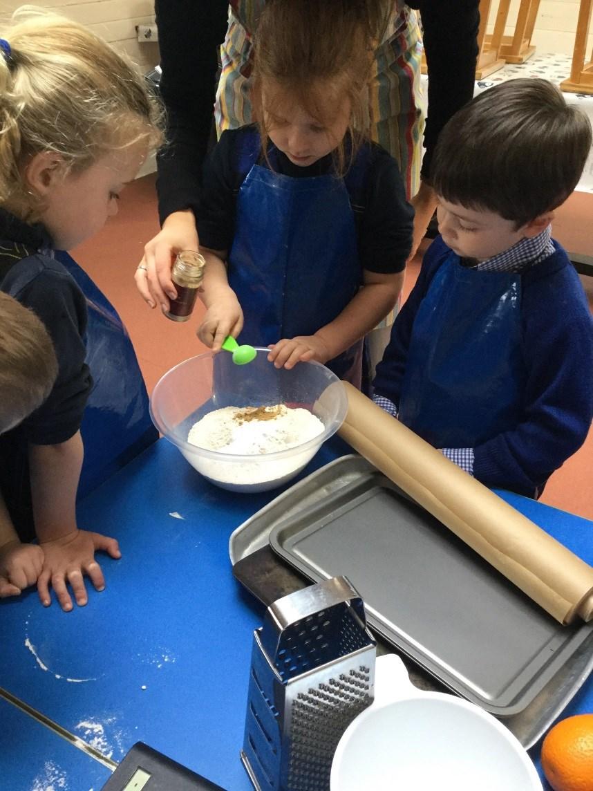 The children took it in turns to measure and stir, thoroughly enjoying